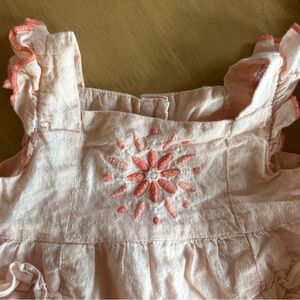 Set of 2 Bubble Rompers 1)Chick Pea Organic Embroidered 2) Peach Ruffles Sun